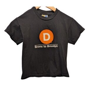 NYC Subway D Line Bronx to Brooklyn T Shirt Youth Size Medium Black Y2K Graphic